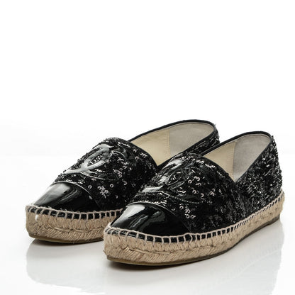 Chanel Patent Sequin CC Espadrilles 39 Black 3 of 8