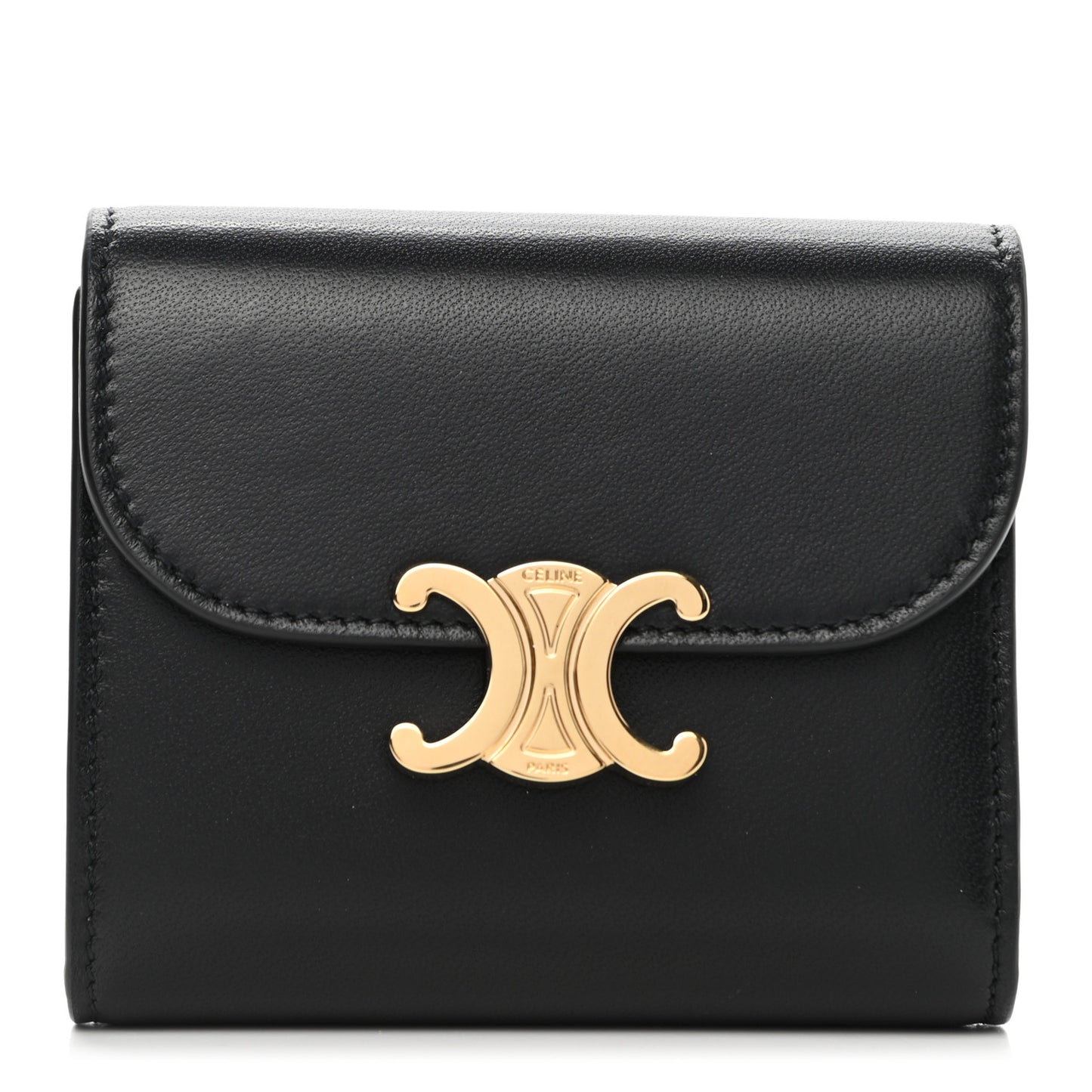 Shiny Smooth Lambskin Small Triomphe Wallet Black