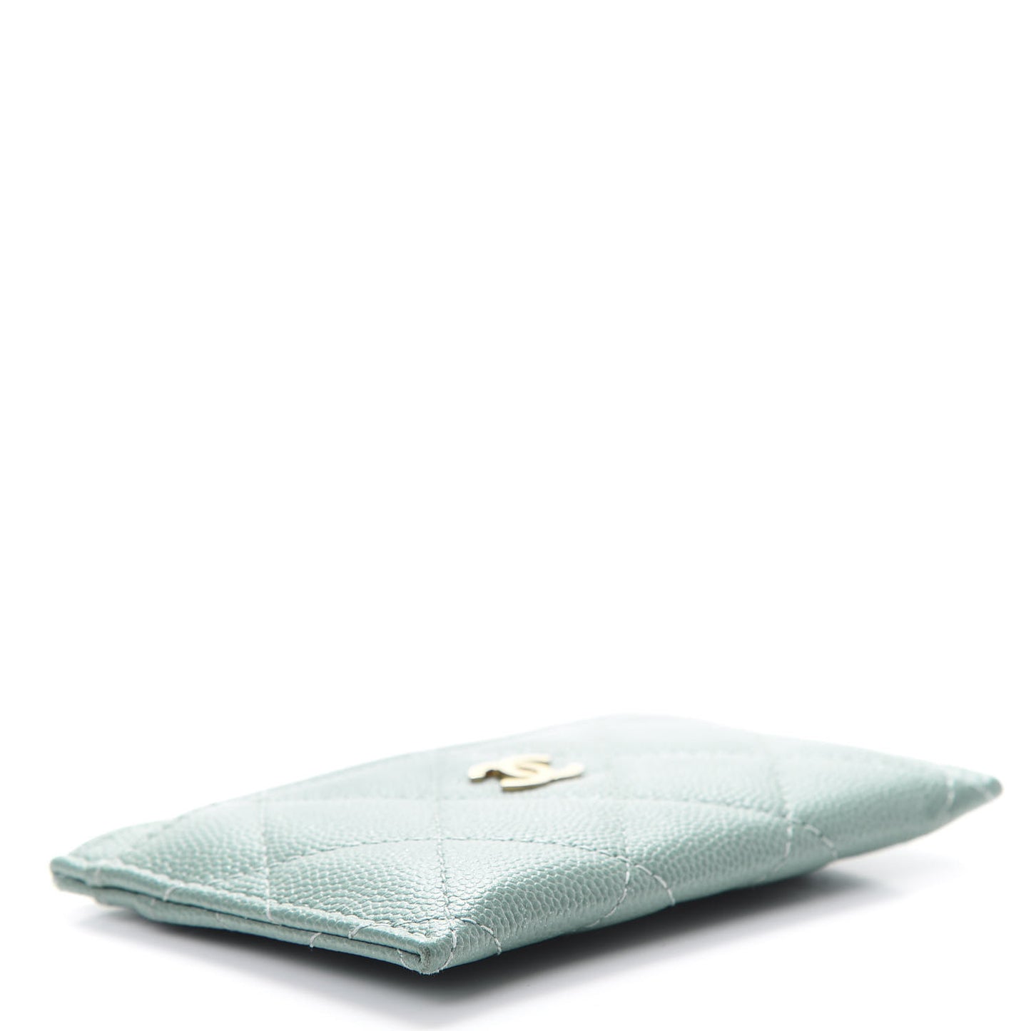 Iridescent Caviar Quilted Card Holder Light Blue