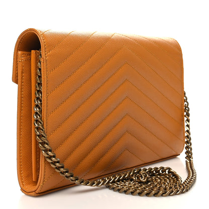 Saint Laurent Grain De Poudre Matelasse Chevron Monogram Chain Wallet Mustard 3 of 11