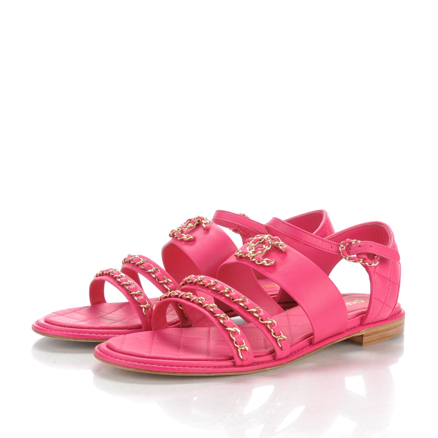 Chanel Lambskin Quilted Chain CC Sandals 40 Fuchsia 3 of 7