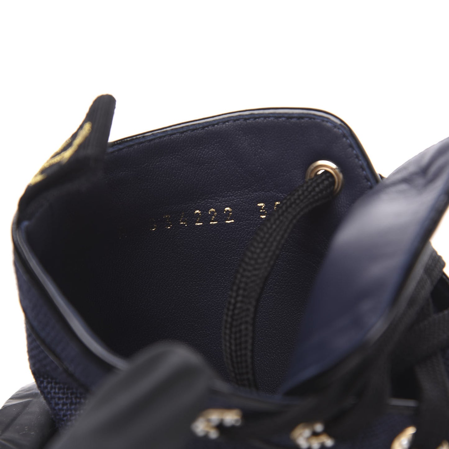 Fabric Lambskin Lace Up Cap Toe Sneakers 35 Navy Black