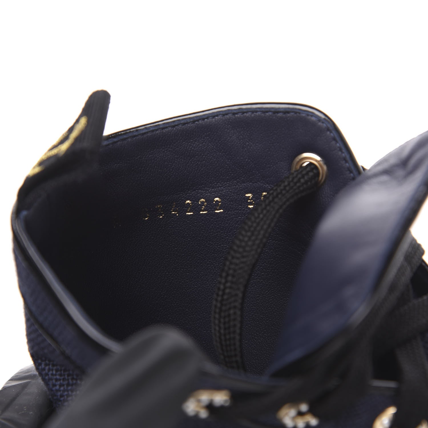 Chanel Fabric Lambskin Lace Up Cap Toe Sneakers 35 Navy Black 8 of 9