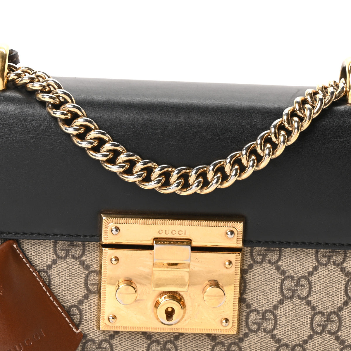 Gucci GG Supreme Monogram Calfskin Small Padlock Shoulder Bag Beige Black Cuir 8 of 10