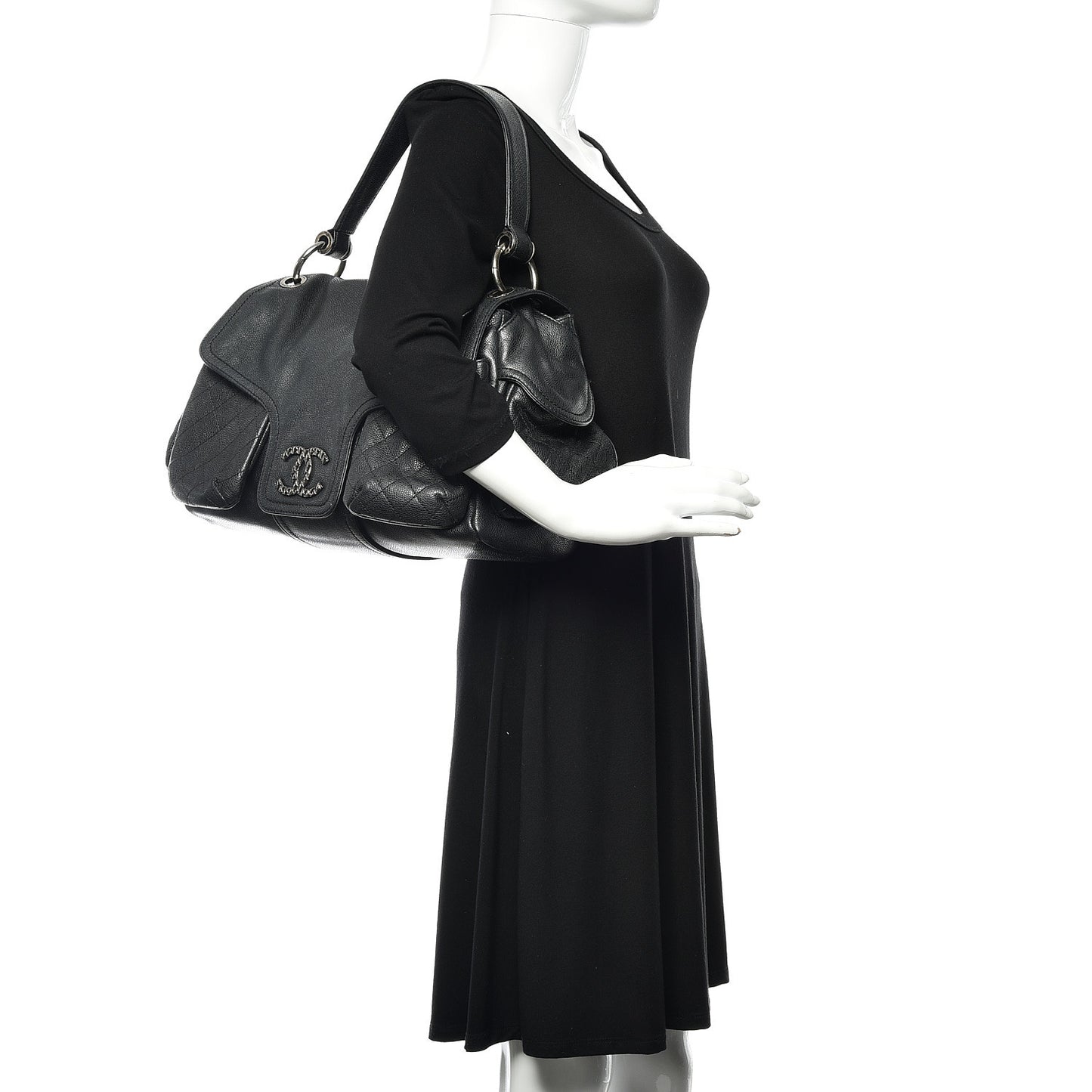 Caviar Quilted Mademoiselle Satchel Black