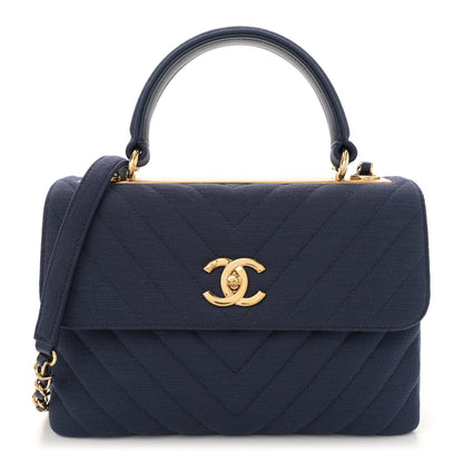 Chanel Jersey Chevron Quilted Small Trendy CC Dual Handle Flap Bag Navy Blue 1 of 11