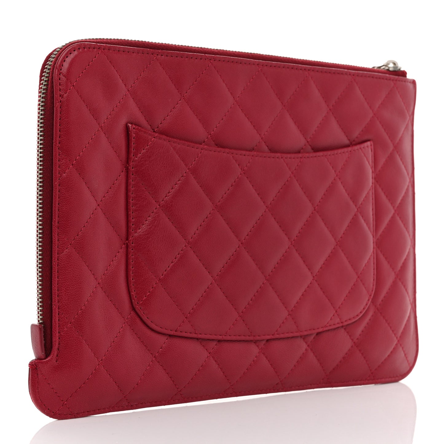 Calfskin Quilted Medium Slide Pouch Red