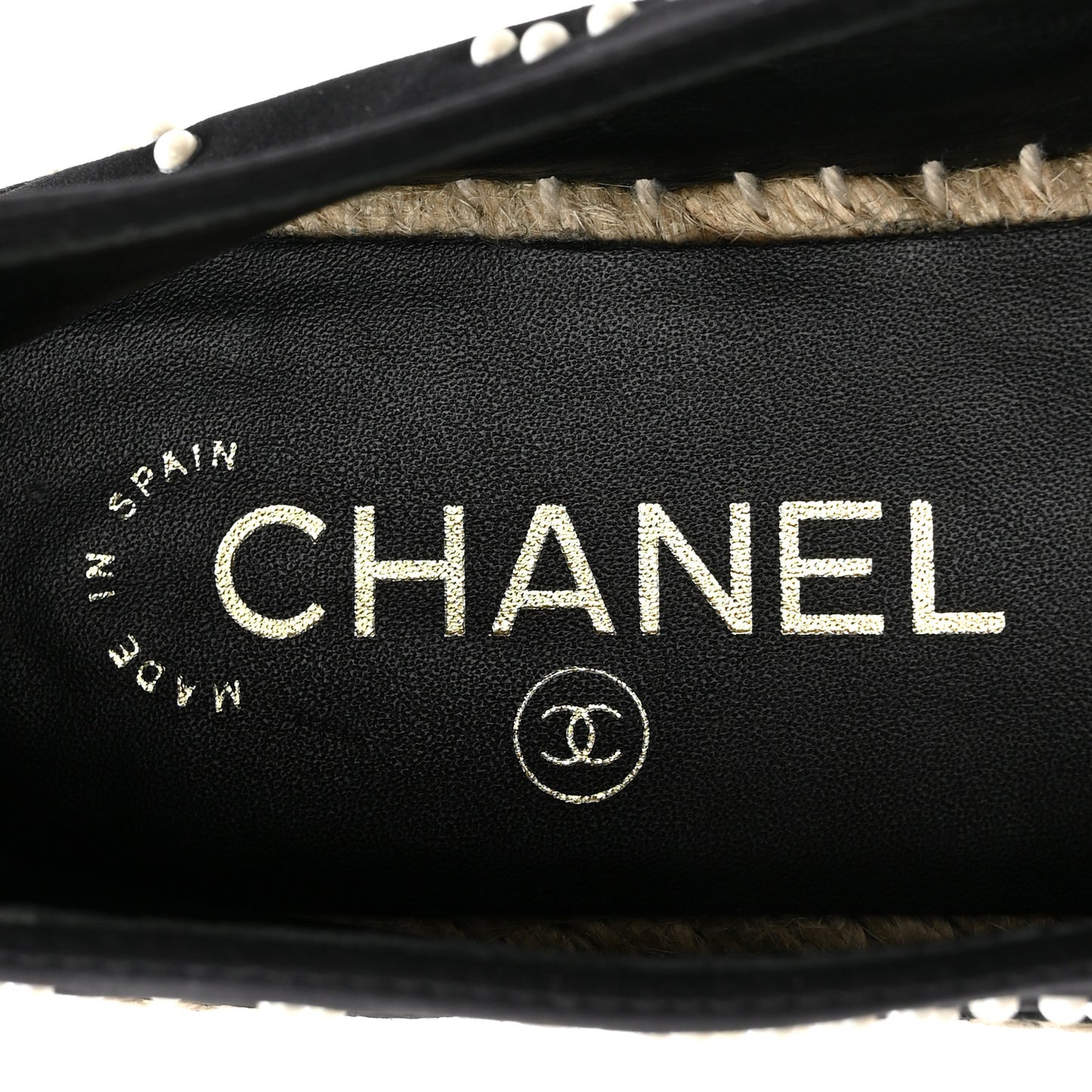 Neoprene Patent Calfskin Pearl CC Espadrilles 35 Black White