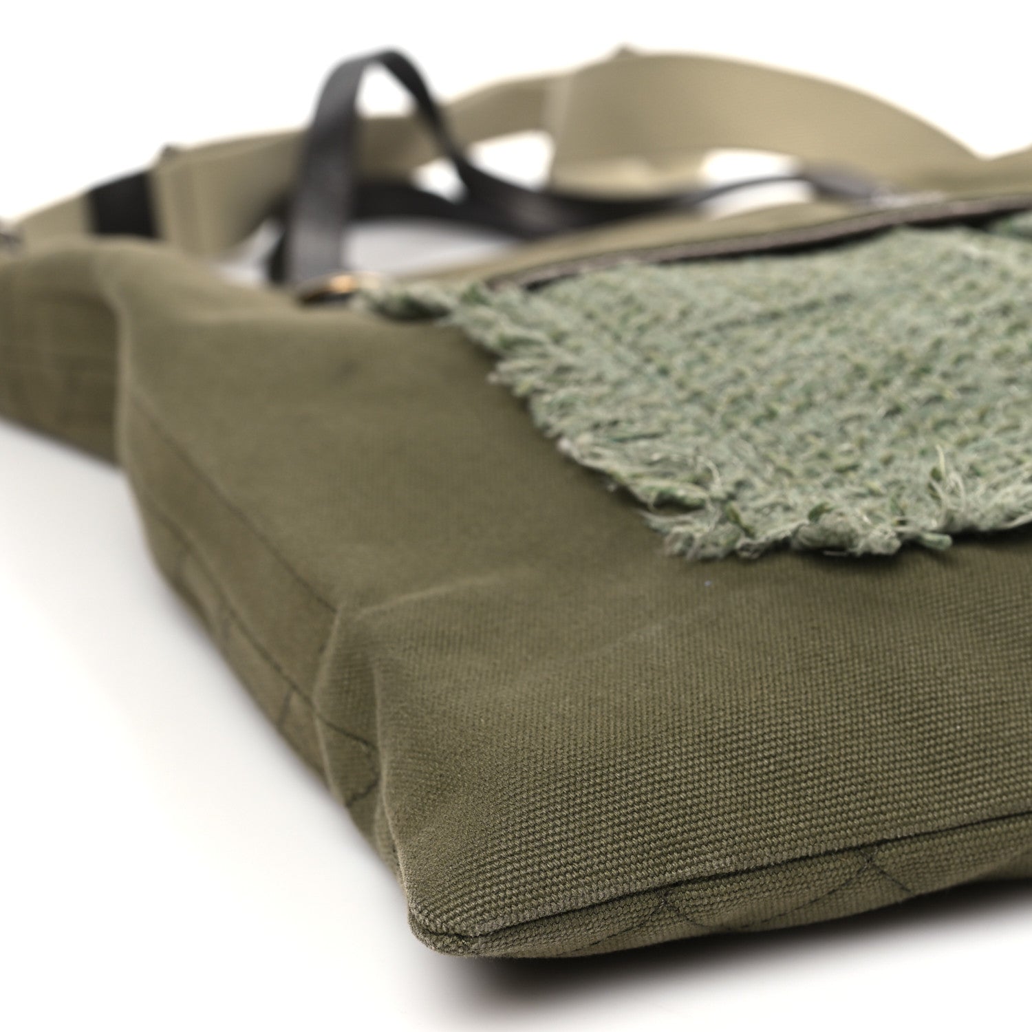 Chanel Canvas Tweed Stitched Cuba Patchwork Large Crossbody Shopper Tote Khaki 8 of 9