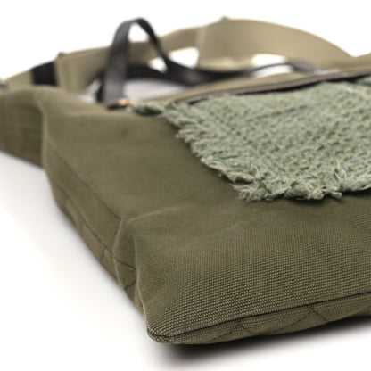 Chanel Canvas Tweed Stitched Cuba Patchwork Large Crossbody Shopper Tote Khaki 8 of 9