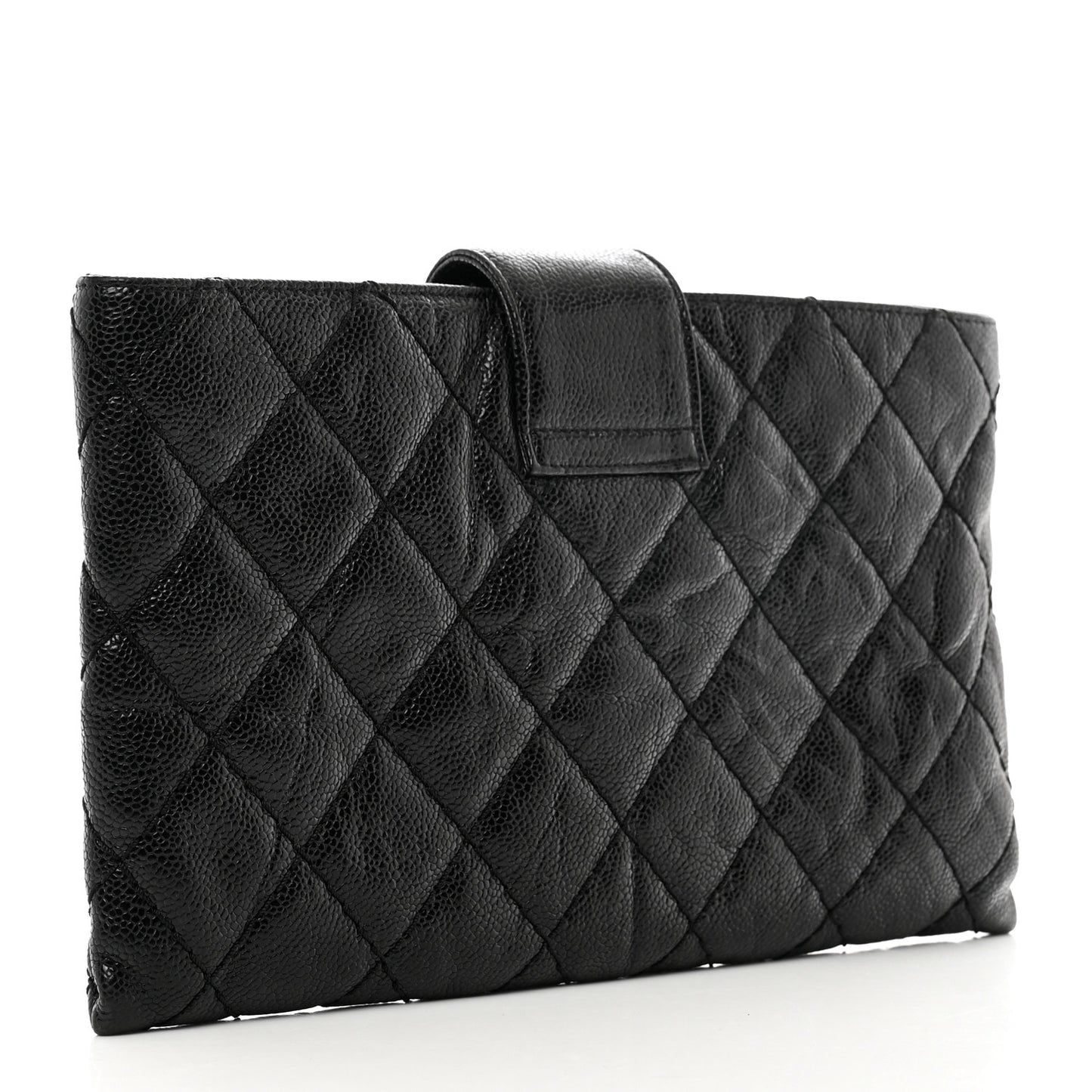 Caviar Quilted Coco Pleats Clutch Black