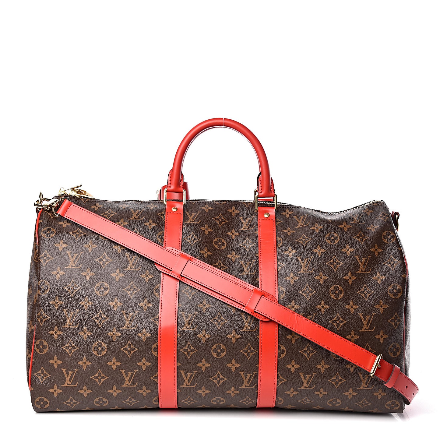 Calfskin Monogram Keepall Bandouliere 50 Coquelicot