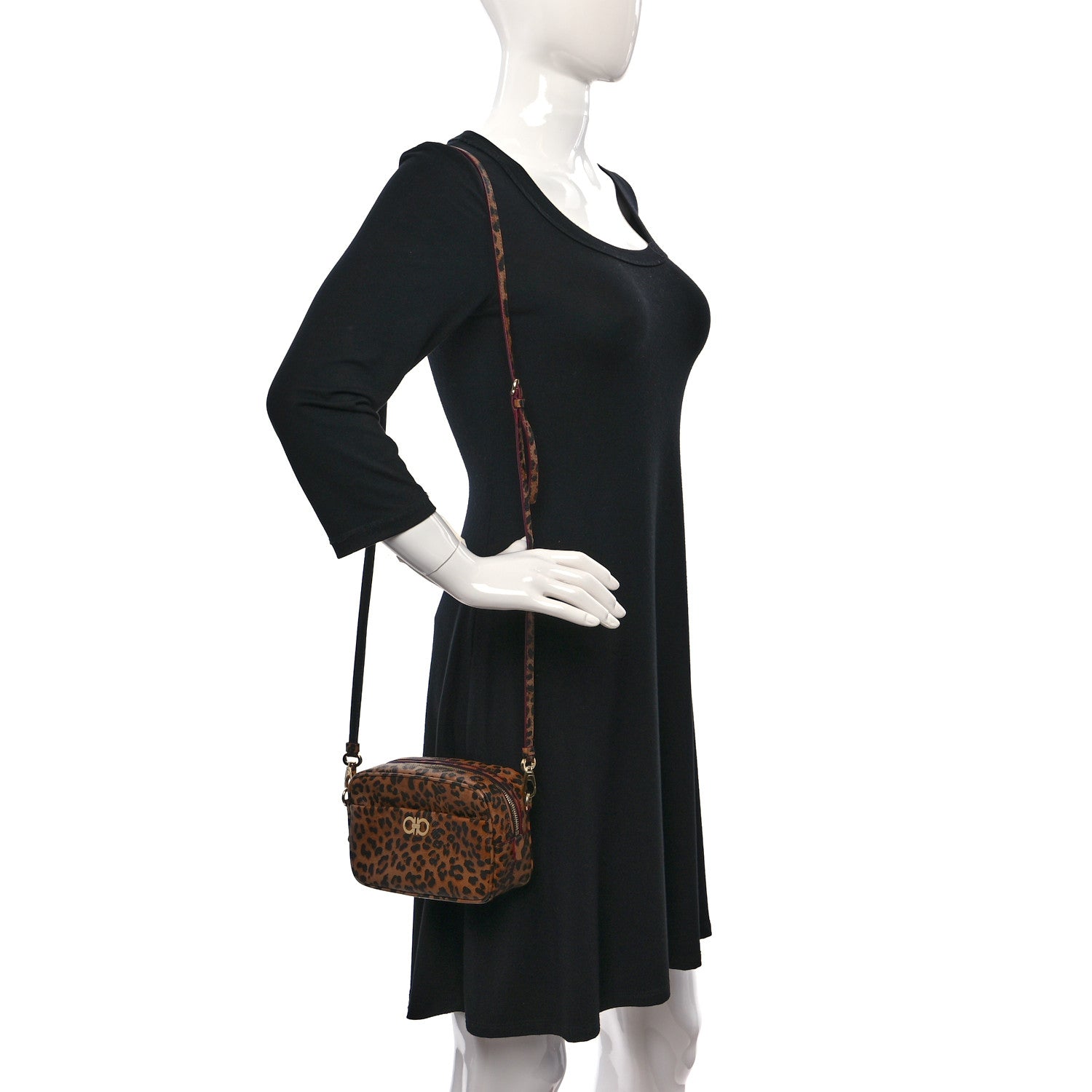 Salvatore Ferragamo Grained Calfskin Leopard Print Camera Bag Brown 2 of 11