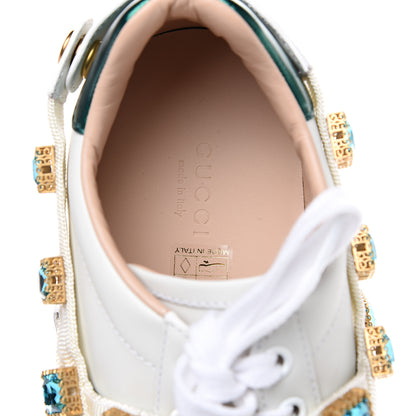 Gucci Calfskin Removable Crystals Bee Embroidered Ace Platform Sneakers 37.5 White 7 of 9
