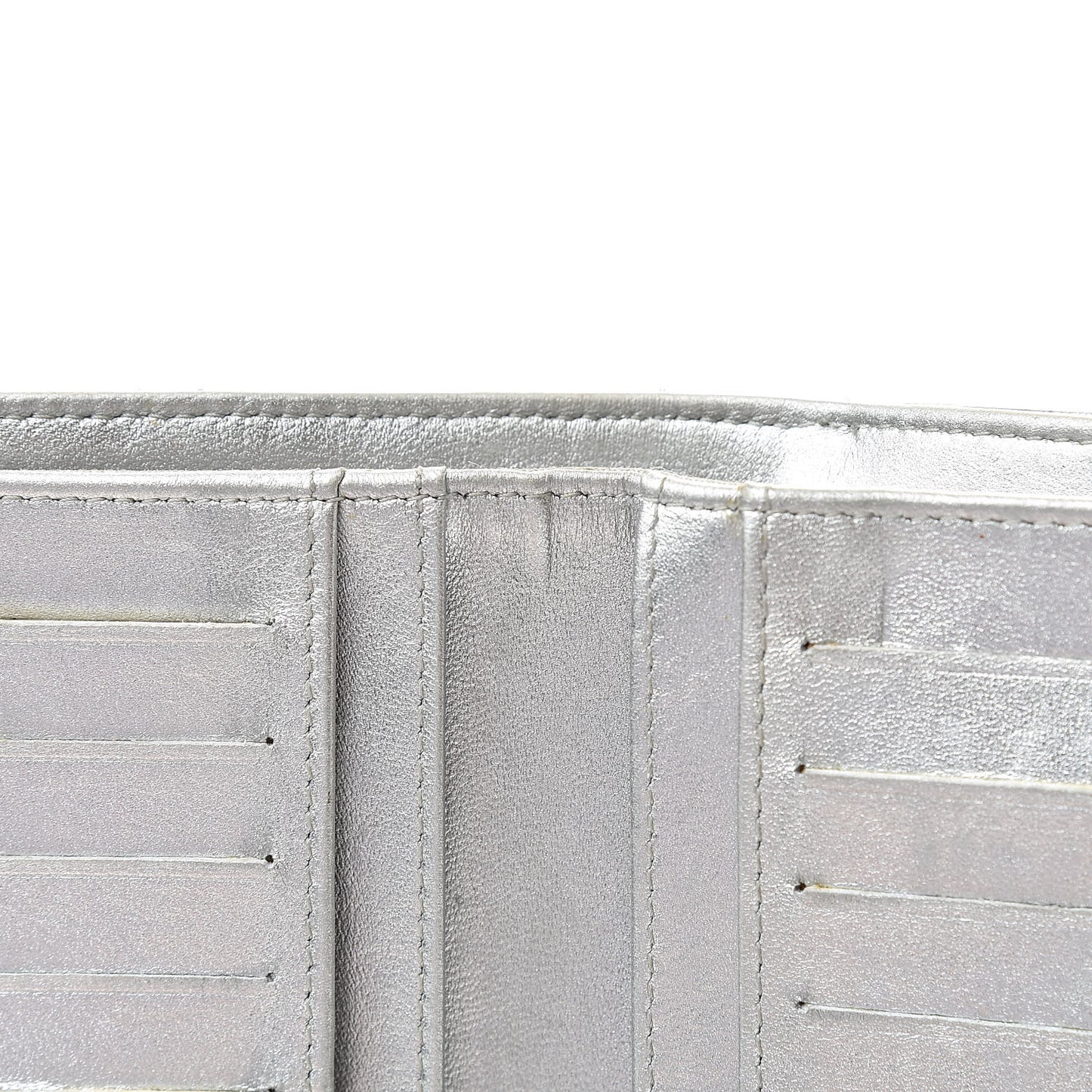 Metallic Lambskin Quilted Zipped Pocket Wallet Silver