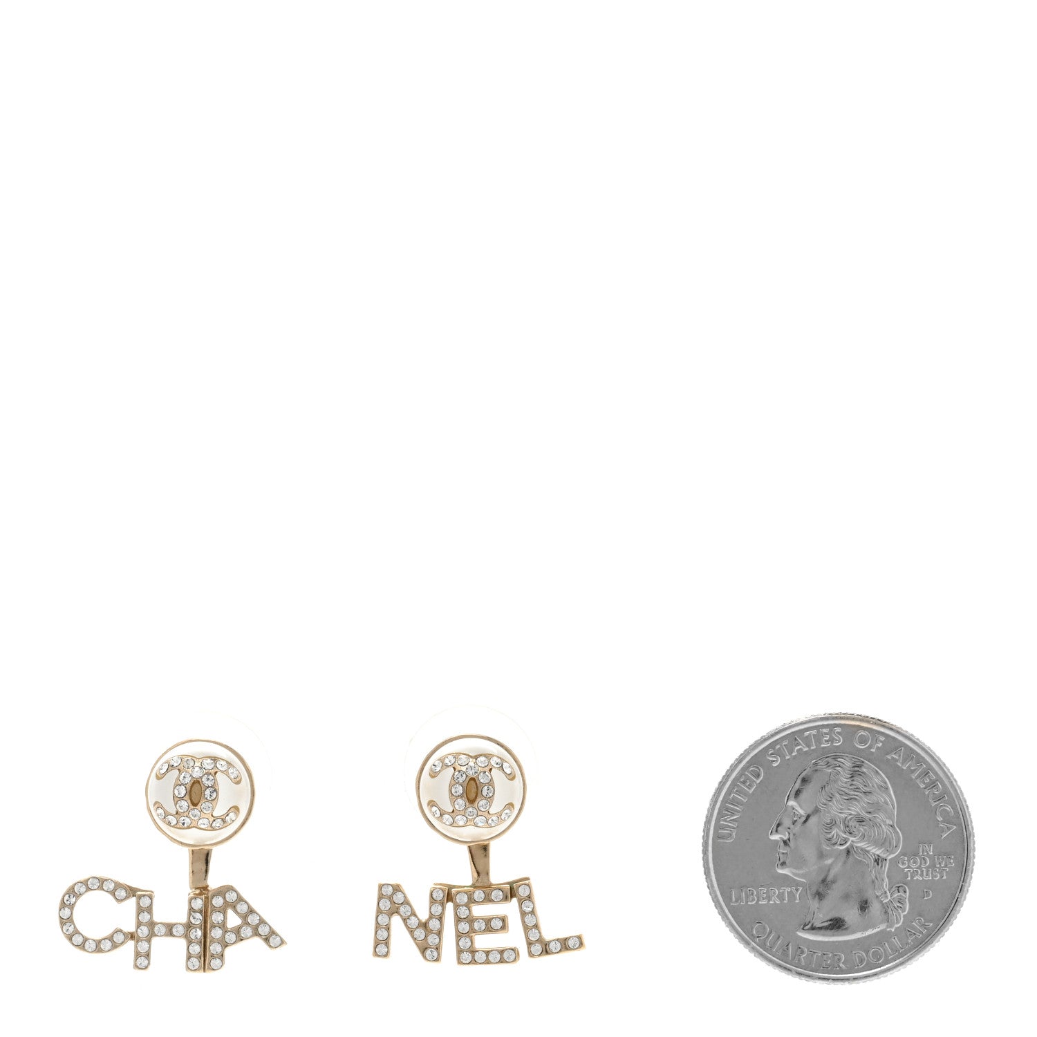 Chanel Pearl Crystal Logo Earrings Gold Pearly White 2 of 4