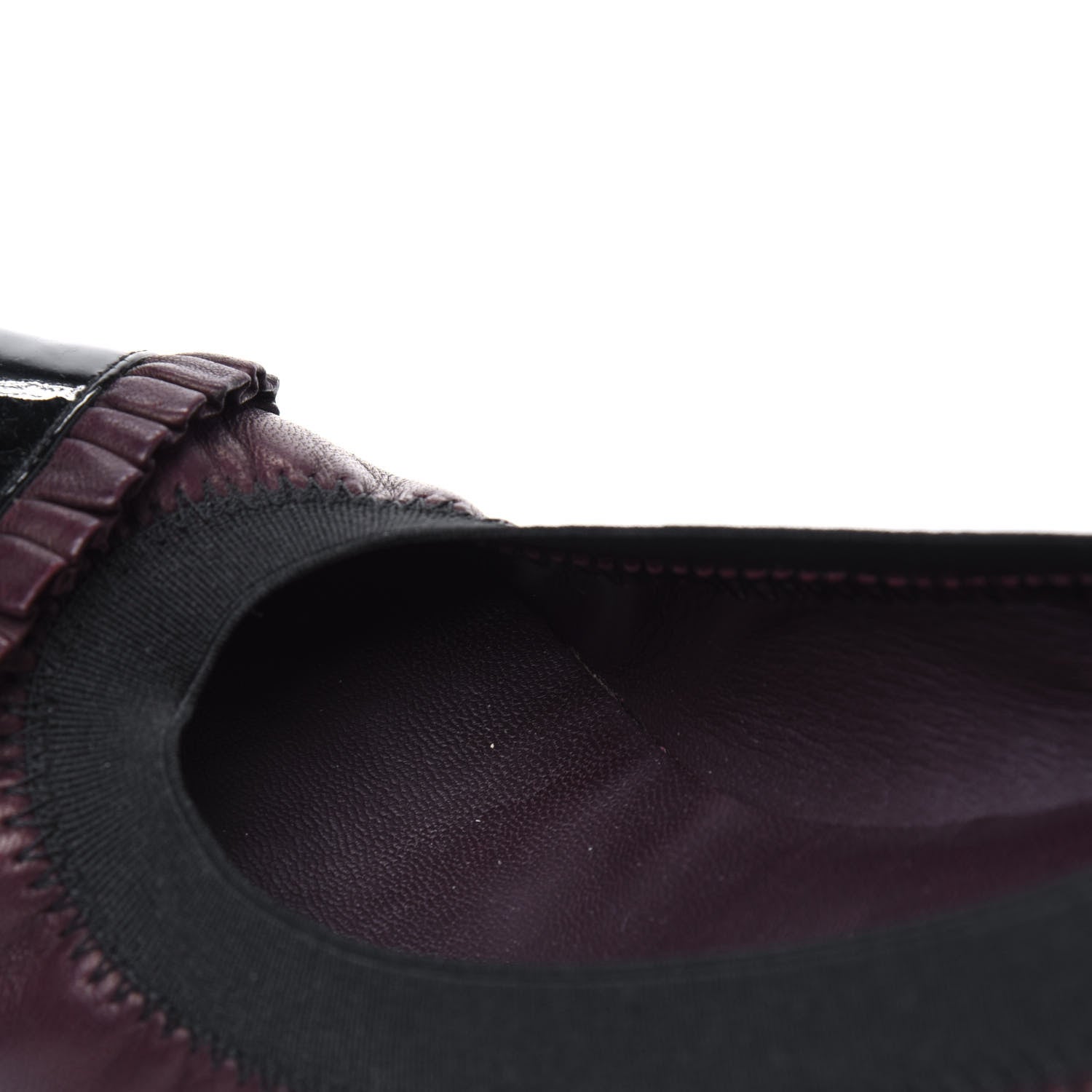 Chanel Lambskin Patent CC Elastic Cap Toe Ballerina Pumps 36 Burgundy Black 10 of 11