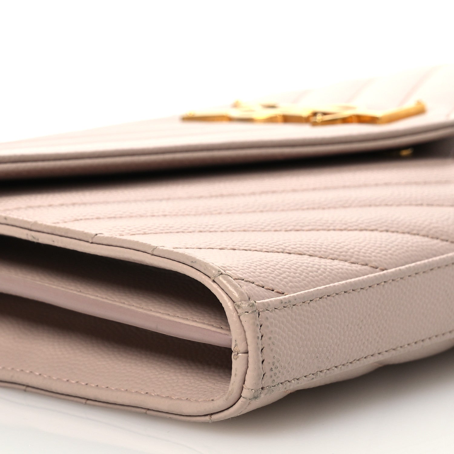 Saint Laurent Grain De Poudre Matelasse Chevron Cassandre Envelope Chain Wallet Dark Beige 10 of 15