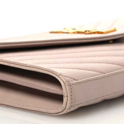 Saint Laurent Grain De Poudre Matelasse Chevron Cassandre Envelope Chain Wallet Dark Beige 10 of 15