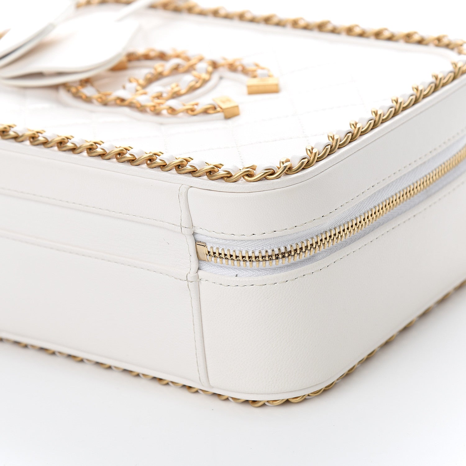 Chanel Goatskin Quilted Medium CC Filigree Vanity Case White 8 of 8