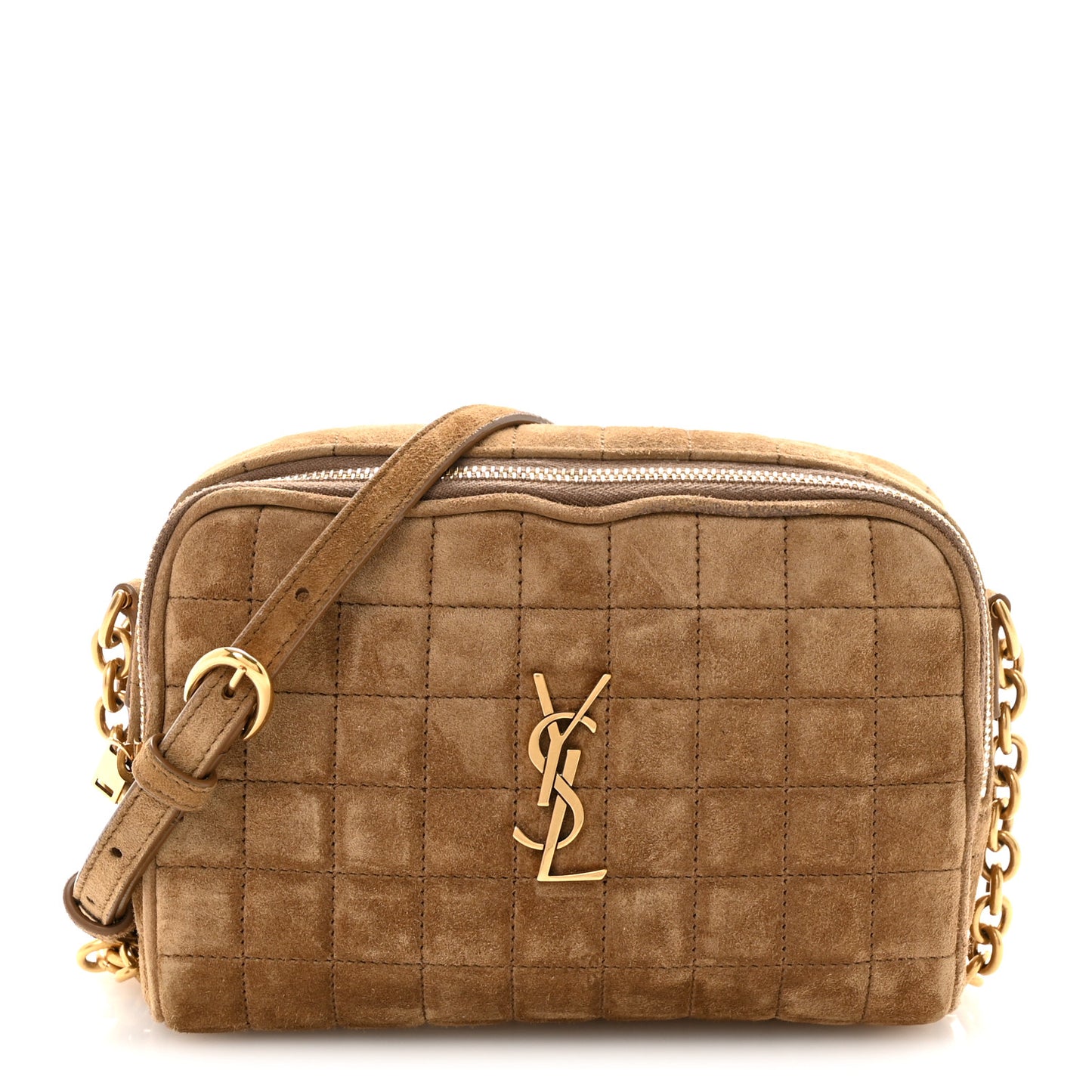 Suede Calfskin Mini Quilted Monogram Camera Bag Golden Leaf