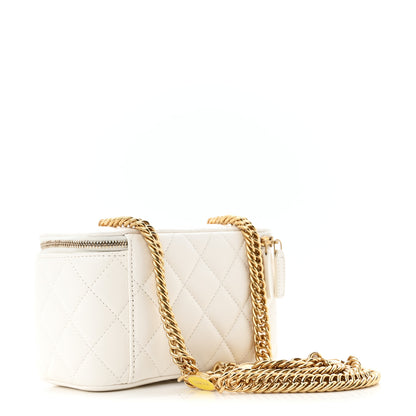Chanel Lambskin Enamel Quilted Logo Small Vanity Case With Chain White 3 of 10