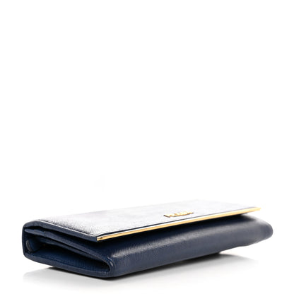 Prada Saffiano Metal Bar Continental Flap Wallet Bluette 5 of 14