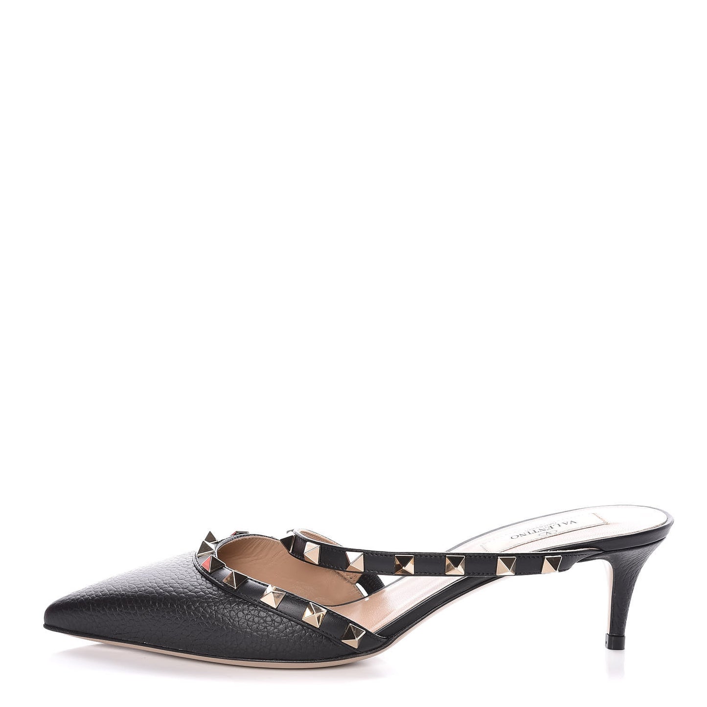 Pebbled Calfskin Rockstud Cross Strap 50mm Mules 38.5 Black