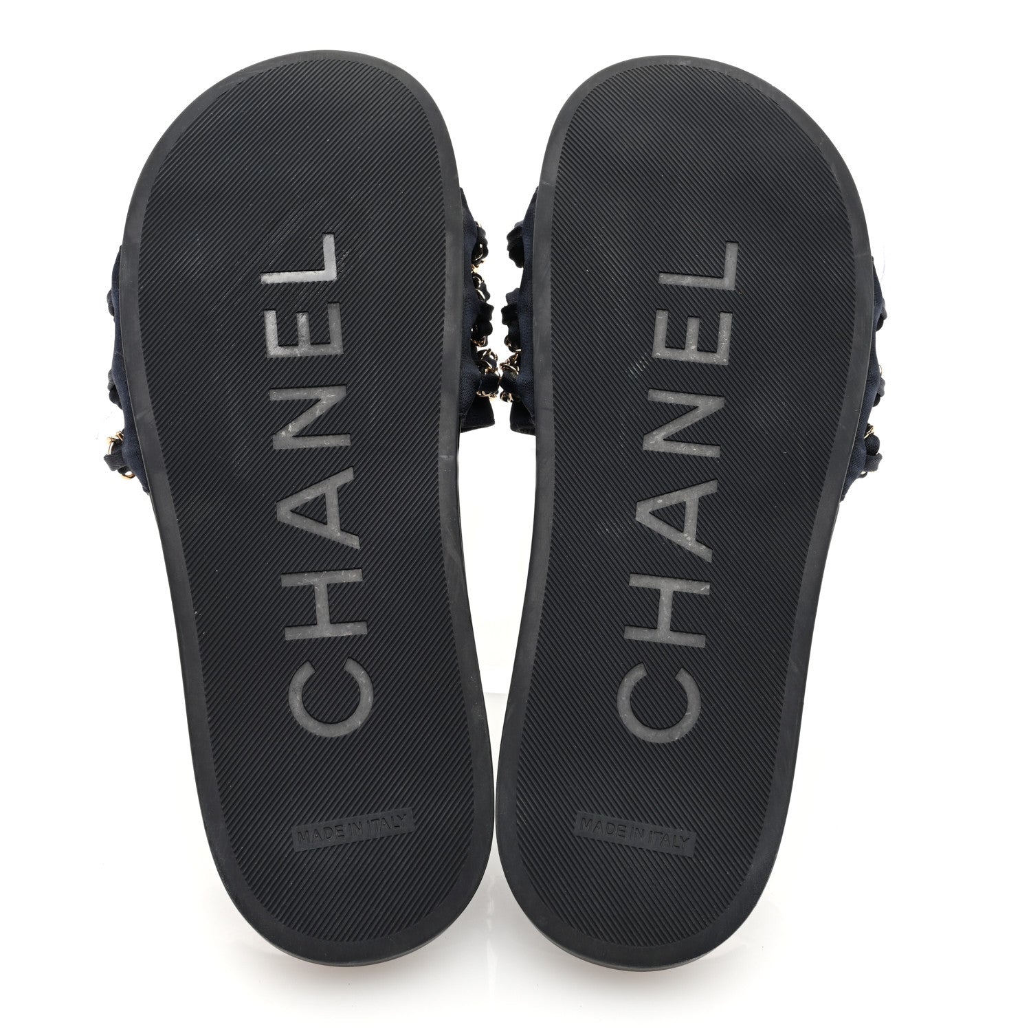 Chanel Satin Canvas Chain Slides Sandals Flats 39 Marine 5 of 8