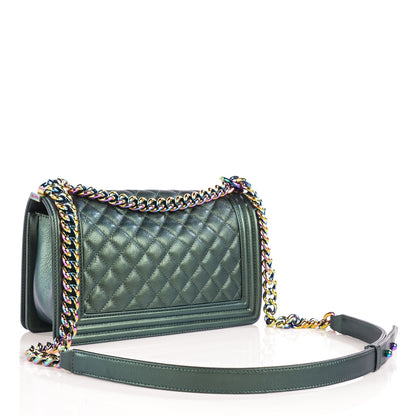 Chanel Iridescent Goatskin Quilted Medium Boy Flap Green 3 of 8