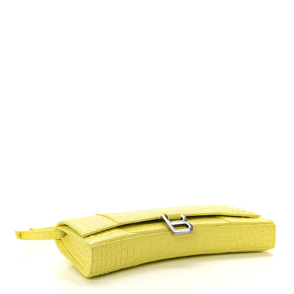 Balenciaga Shiny Calfskin Crocodile Embossed Hourglass Stretch Sling Shoulder Bag Light Yellow 4 of 10