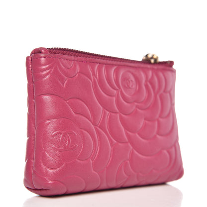 Chanel Lambskin Camellia Embossed Key Holder Case Fuchsia 3 of 9