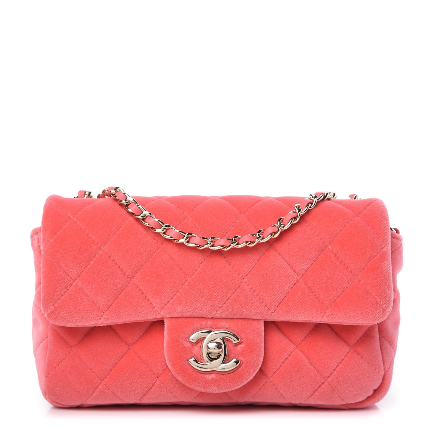 Velvet Quilted Mini Rectangular Pearl Crush Flap Coral
