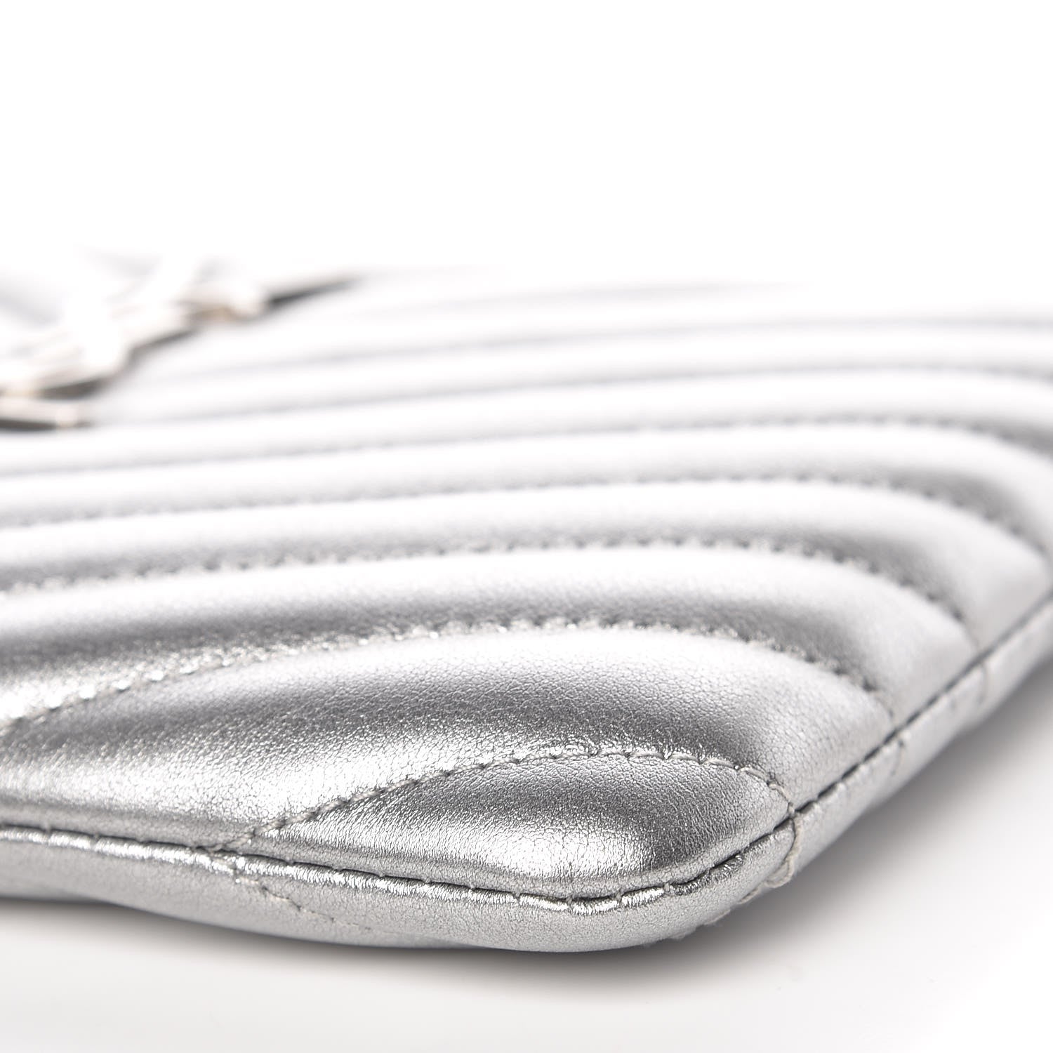 Saint Laurent Metallic Calfskin Matelasse Chevron Monogram Pouch Silver 11 of 16