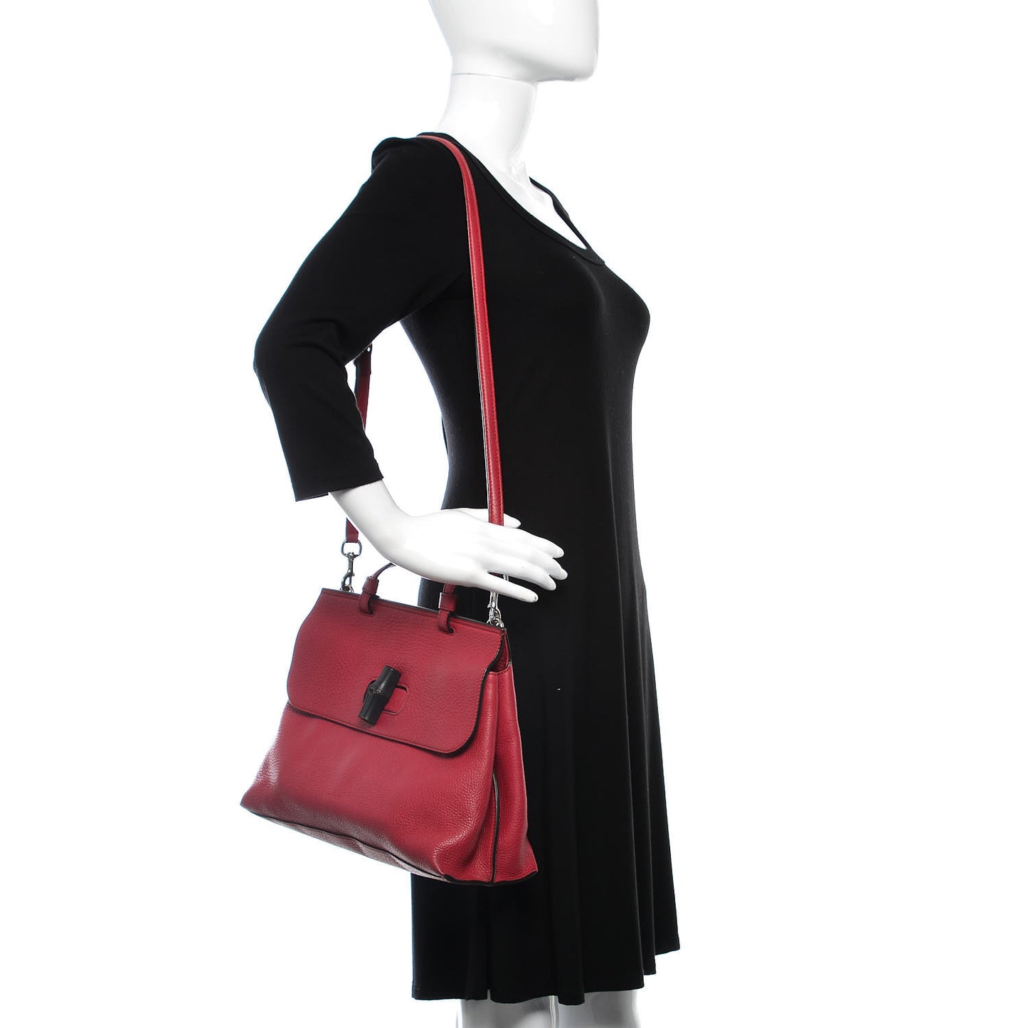 Pebbled Calfskin Medium Bamboo Daily Top Handle Bag Petunia