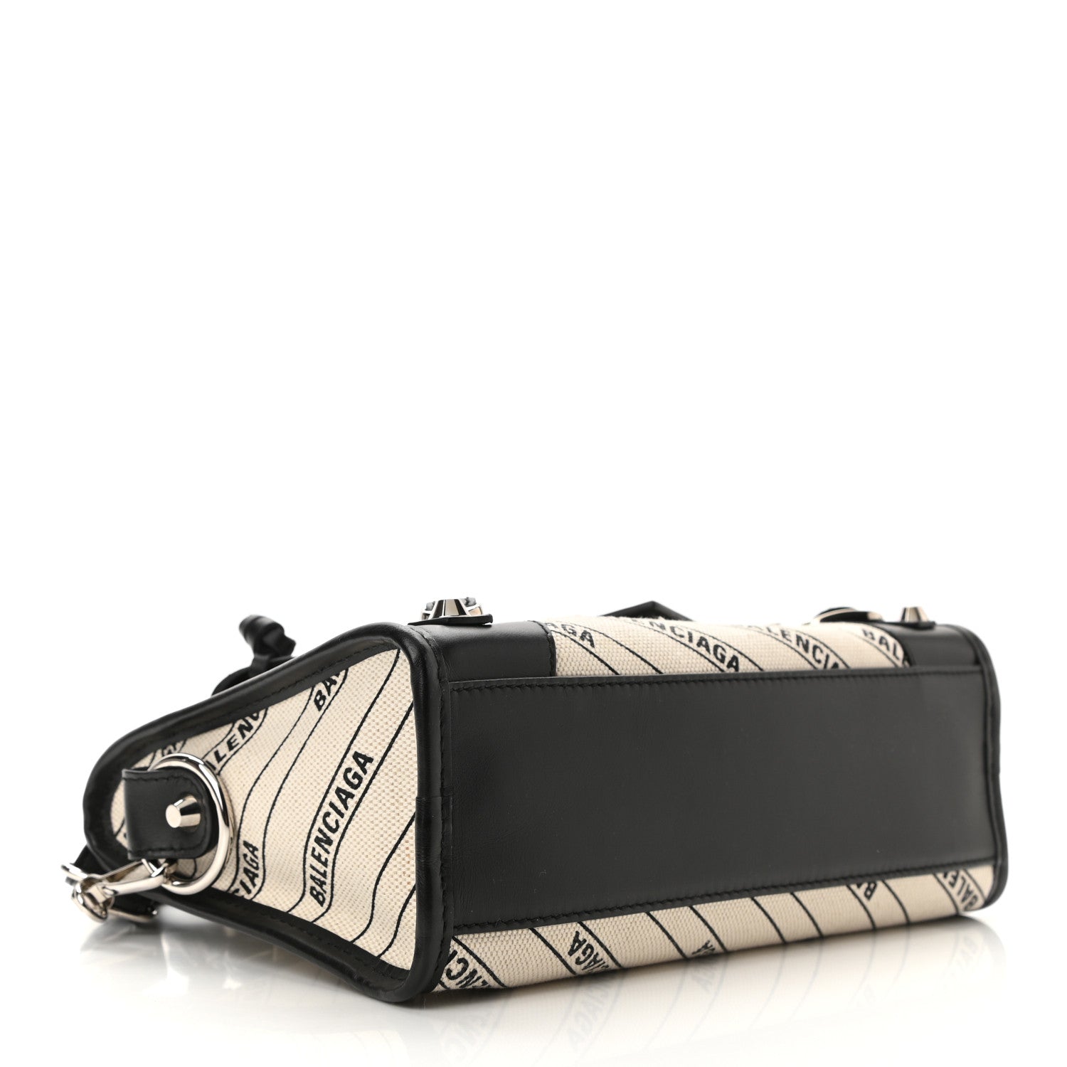 Balenciaga Canvas Satin Calfskin Diagonal Allover Logo Print Classic Silver Hardware Mini City Natural Black 4 of 10