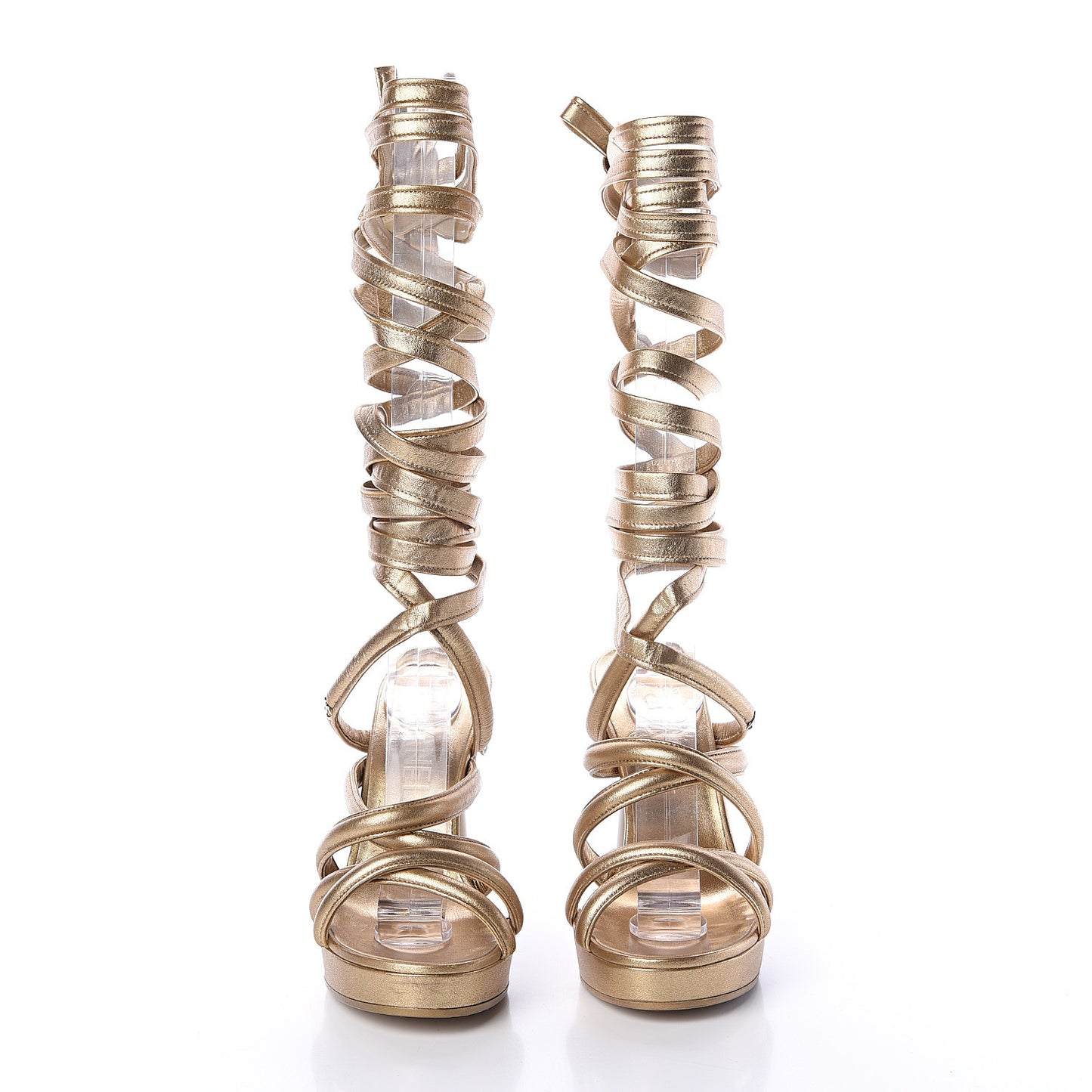 Laminated Lambskin Gladiator Sandals 37 Gold