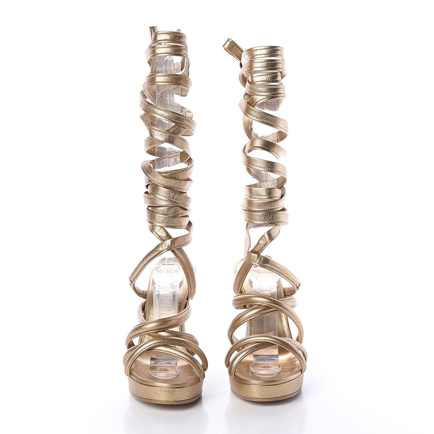 Chanel Laminated Lambskin Gladiator Sandals 37 Gold 2 of 6