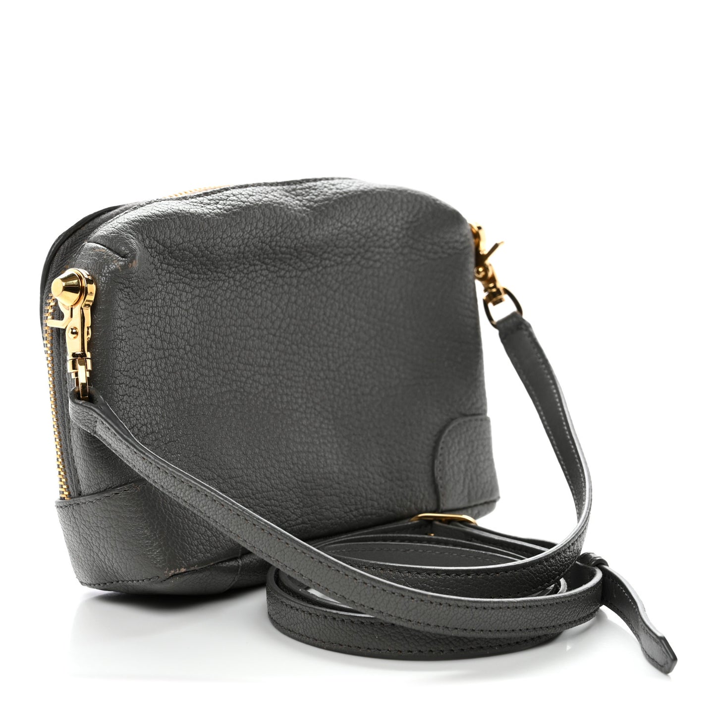 Chevre Gold Metallic Edge Hardware XS Reporter Crossbody Gris Acier