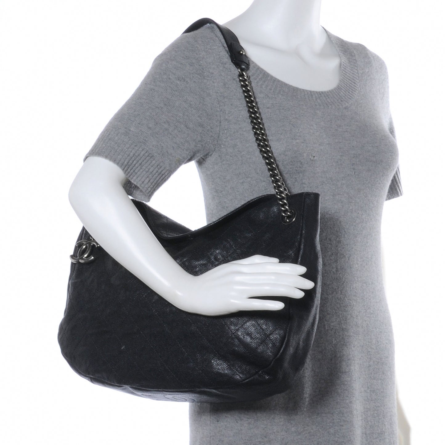 Caviar Quilted Simply CC Hobo Black