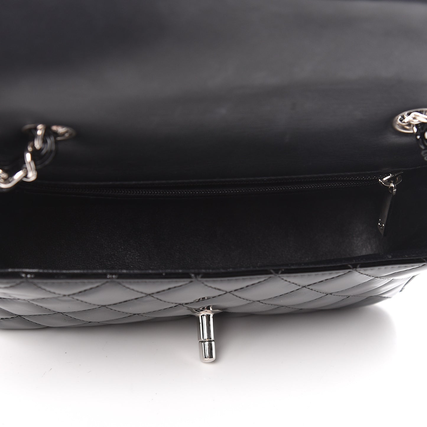 Patent Calfskin Quilted Mini Rectangular Flap Black