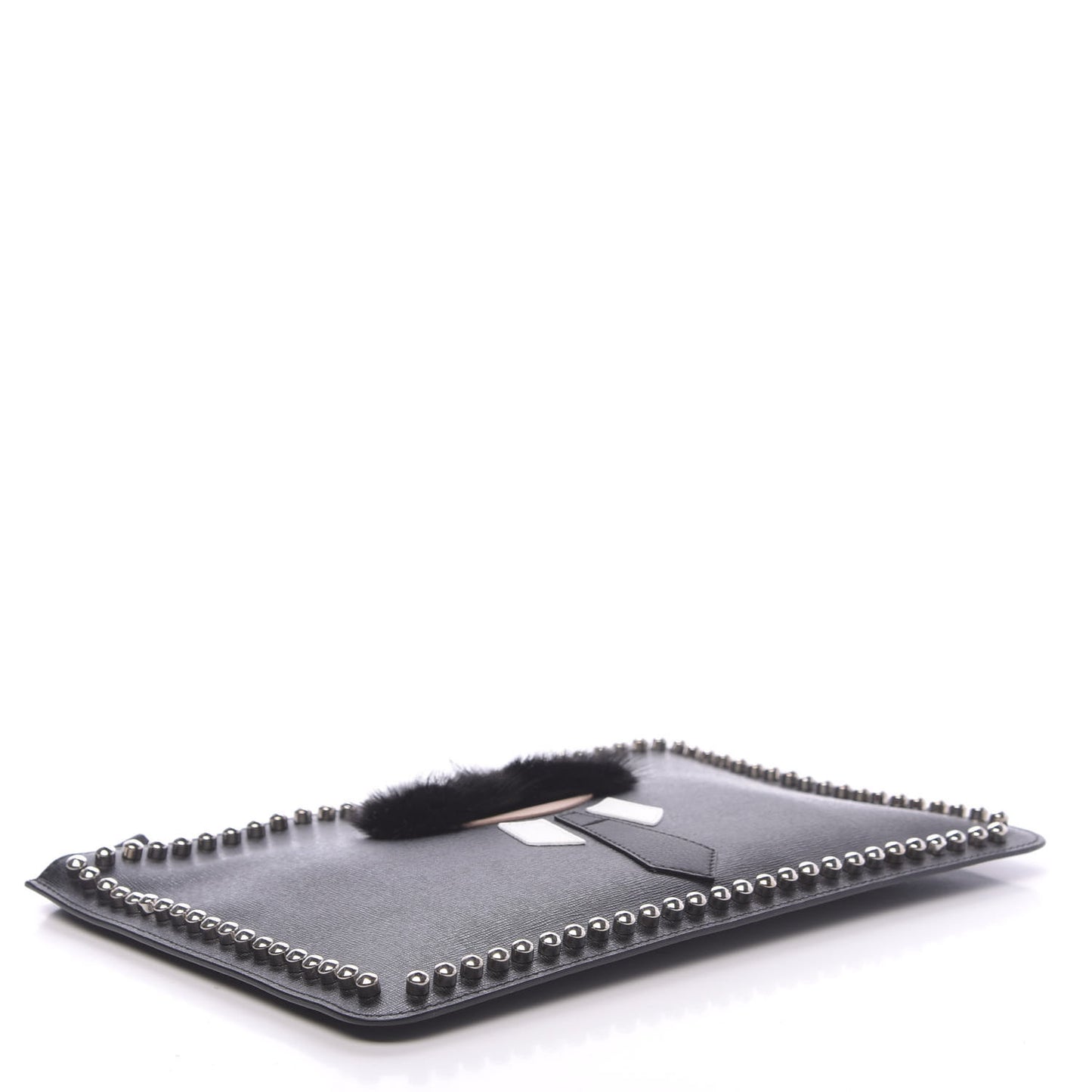 Vitello Elite Flamingo Mink Karlito Studded Pouch Black White Plaster