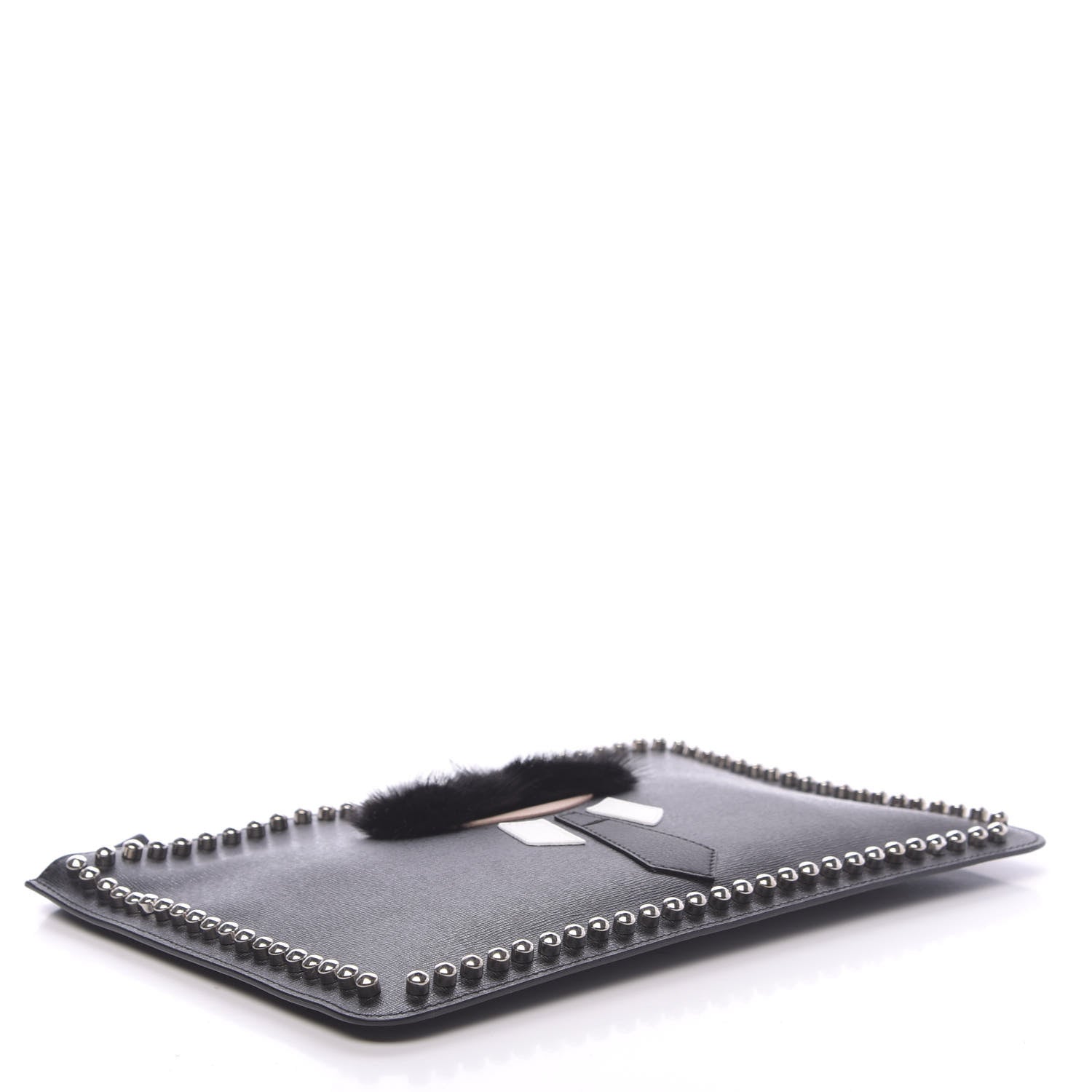 Fendi Vitello Elite Flamingo Mink Karlito Studded Pouch Black White Plaster 4 of 8