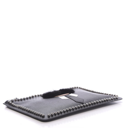 Fendi Vitello Elite Flamingo Mink Karlito Studded Pouch Black White Plaster 4 of 8