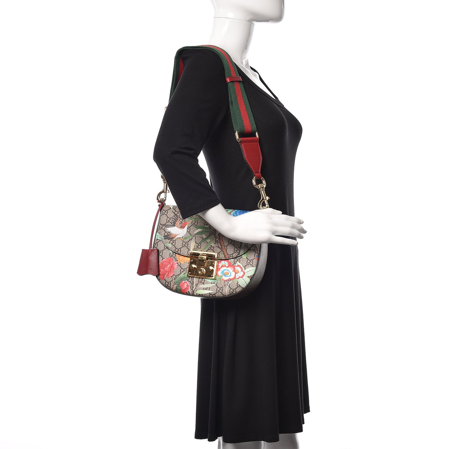 GG Supreme Monogram Tian Web Medium Padlock Messenger Shoulder Bag Beige Multicolor New Acero