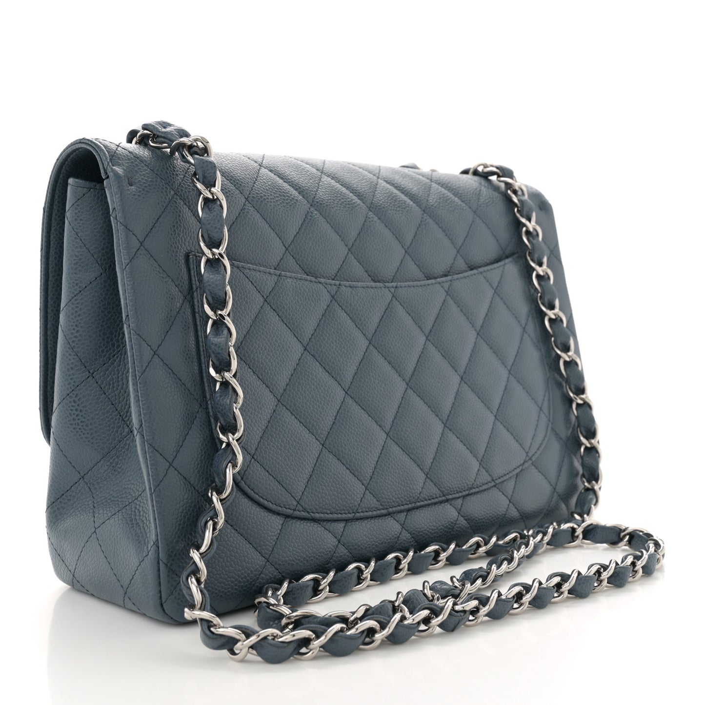 Caviar Quilted Jumbo Single Flap Blue