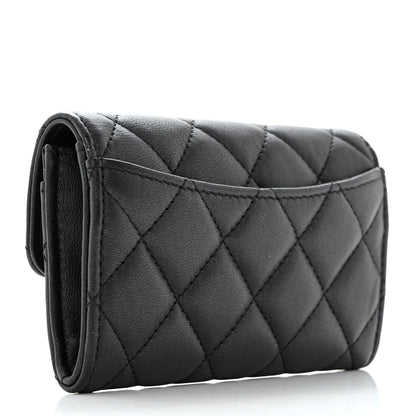 Chanel Pearly Lambskin Quilted Flap Card Holder Wallet So Black 3 of 8