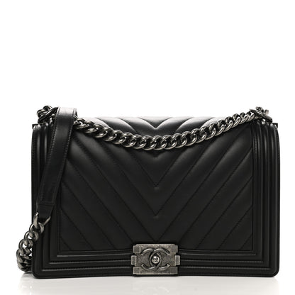 Chanel Calfskin Chevron Quilted New Medium Boy Flap Black 1 of 10