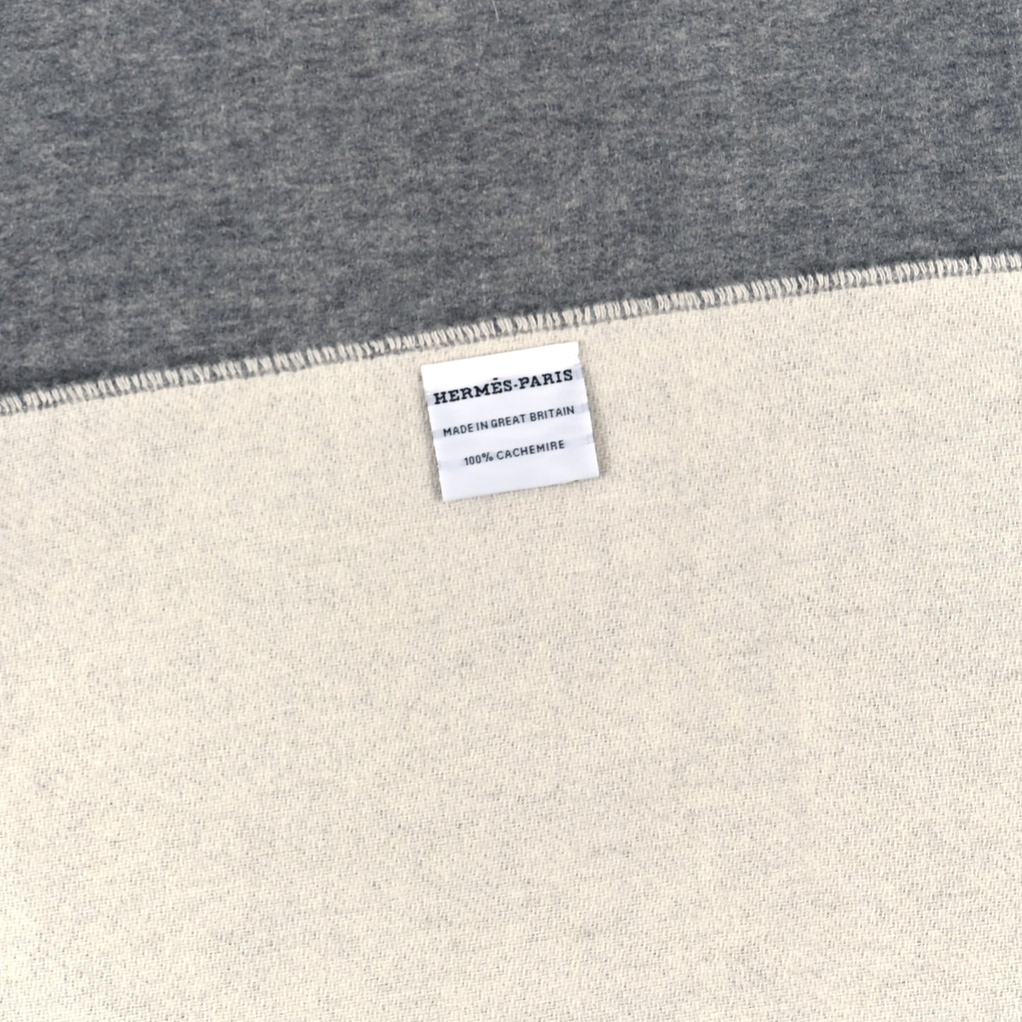 Cashmere Fringe Double Face Scarf Gris Flanelle Ivoire