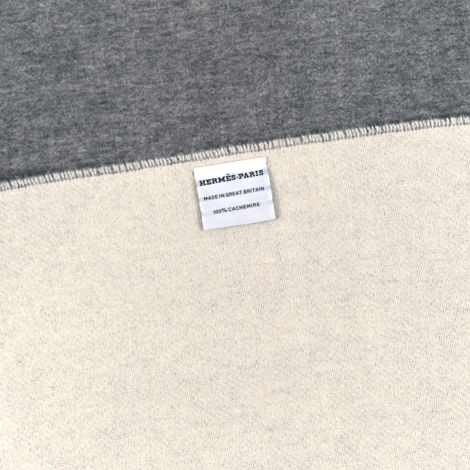 Hermes Cashmere Fringe Double Face Scarf Gris Flanelle Ivoire 3 of 3